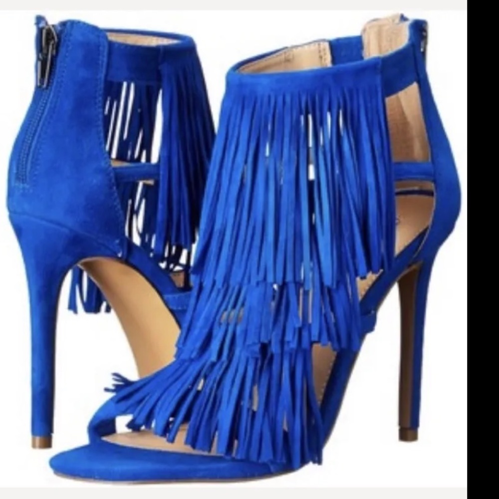 Steve Madden Fringly Cobalt Blue Suede Heeled Sandals